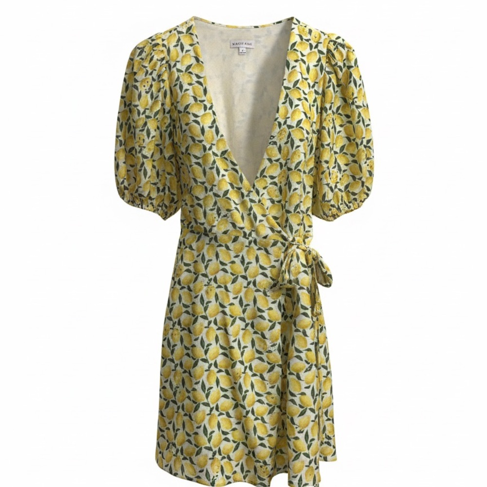 Gianni Bini Yellow Lemon Print Wrap Dress size 2
